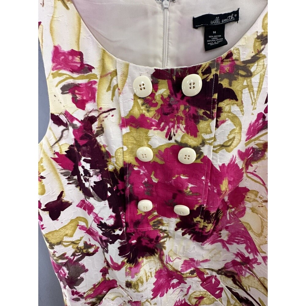 Willi Smith Dress Sleeveless Sheath Womens 14 Floral Art Multicolor Cotton Lined